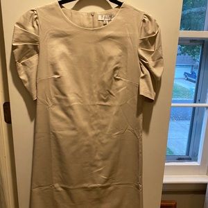 Tan, puff sleeve dress
